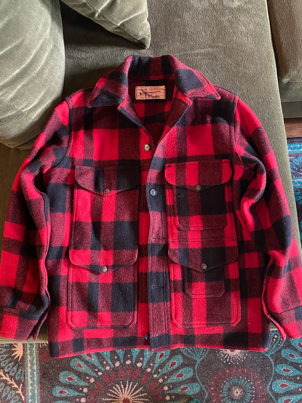 Vintage Filson Red and Black Buffalo Plaid Wool Jacket